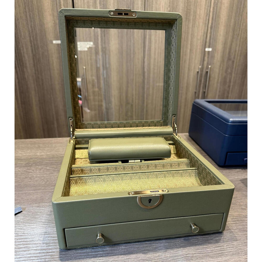 WOLF Earth Watch Stand Box with Cover & Drawer Storage in Olive Color, 190741
